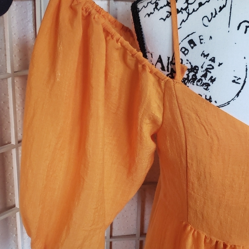 Moulinette Soeurs by Anthro yellow cold shoulder long sleeve high waist dress S - Picture 5 of 7